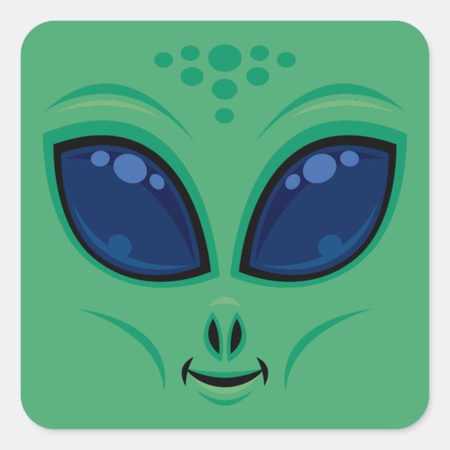 Sticker Carré Visage Alien de dessin convivial (Devant)