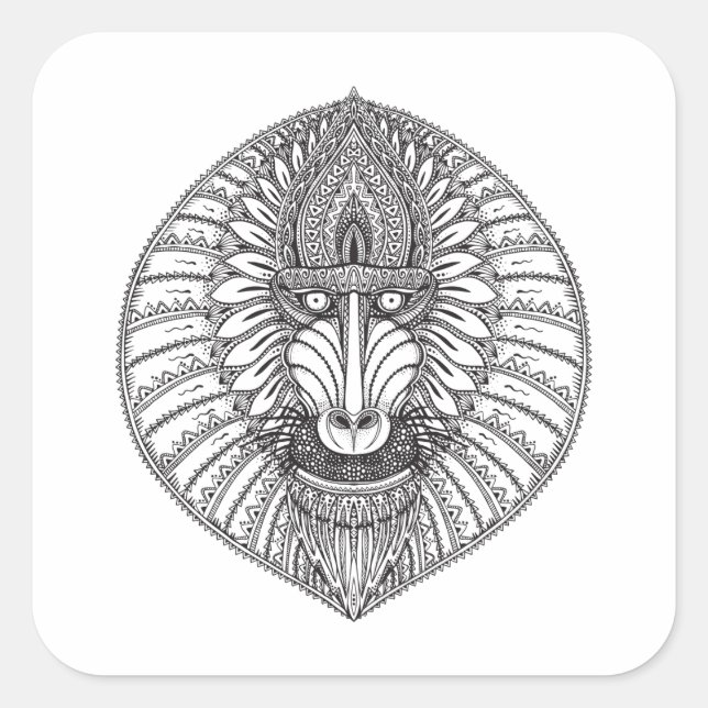 Sticker Carré Visage de babouin inspiré (Devant)
