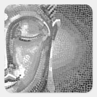 Sticker Carré Visage de Bouddha noir et blanc