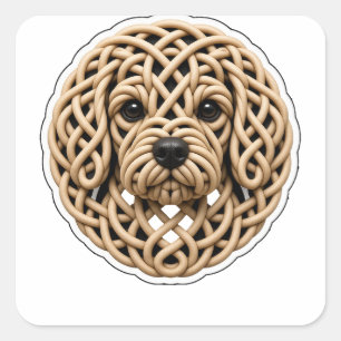 Sticker Carré Visage de Cavapoo en Nœud Celtique