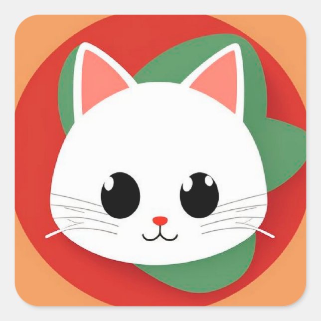 Sticker Carré 🐱 Visage de Chat de Dessin Animé Gras Graphique S (Devant)