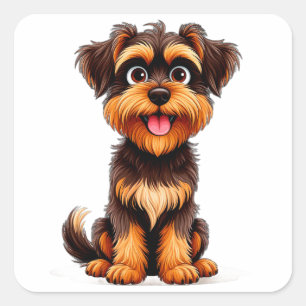Sticker Carré Visage de chien Griffon Belge de dessin animé drôl