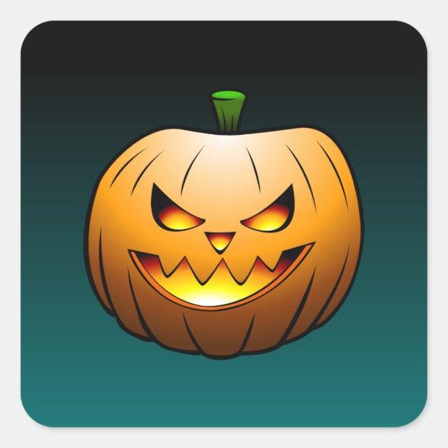 Sticker Carré Visage de citrouille d'Halloween (Devant)