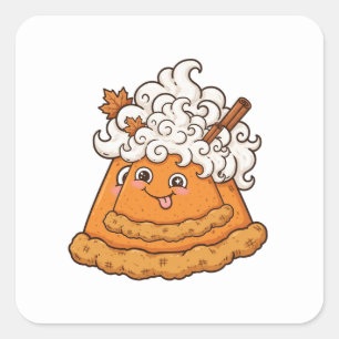 Sticker Carré Visage de citrouille drôle en tarte de Thanksgivin