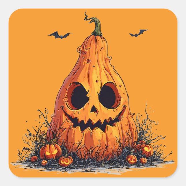Sticker Carré Visage de citrouille grimaçant Halloween effrayant (Devant)