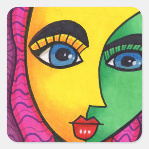 Sticker Carré Visage de fille abstrait coloré