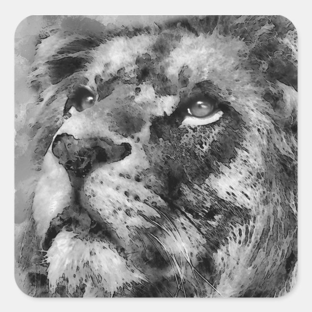 Sticker Carré Visage de lion placide argenté (Devant)