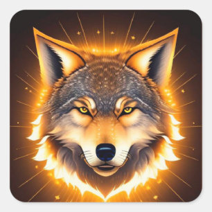 Sticker Carré Visage de Loup Radieux Illuminé par une Lumière Do