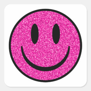 Sticker Carré Visage de sourire rose Parties scintillant