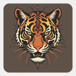 Sticker Carré Visage de tigre avec motifs tribaux