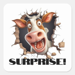 Sticker Carré Visage de vache drôle animaux de ferme SURPRISE am