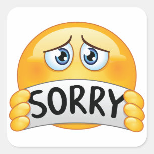 Sticker Carré Visage d'Emoji Triste et Désolé Tenant un Panneau 