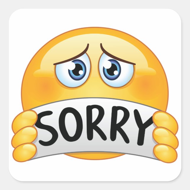 Sticker Carré Visage d'Emoji Triste et Désolé Tenant un Panneau  (Devant)