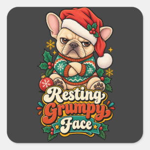 Sticker Carré Visage Grincheux au Repos Bouledogue Français Noël