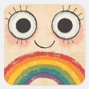 STICKER CARRÉ VISAGE HEUREUX ARC-EN-CIEL