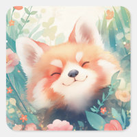 Visage heureux de panda roux dans un jardin de fle
