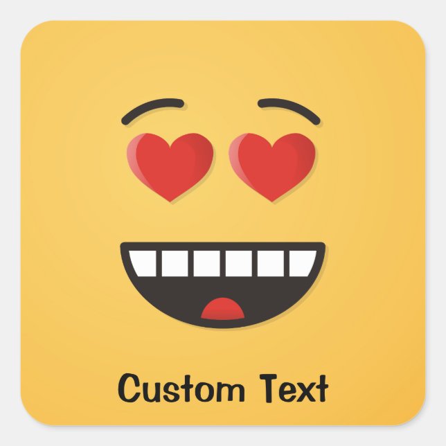 Sticker Carré Visage souriant aux yeux en forme de coeur Classic (Devant)