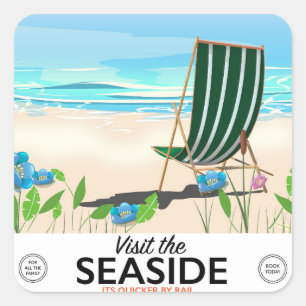 Sticker Carré Visitez l'affiche de voyage vintage Seaside