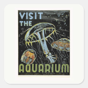 Sticker Carré Visitez l'Aquarium - WPA Poster Jellies, Jellyfish