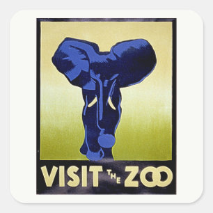 Sticker Carré Visitez le Zoo - Elephant - Poster WPA Vintage