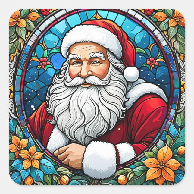 Sticker Carré Vitrail du Père Noël #1 (Devant)