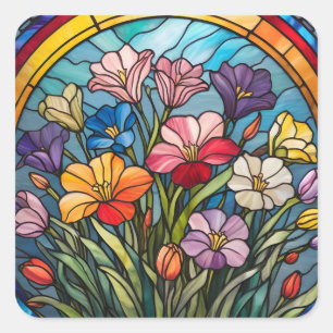 Sticker Carré Vitrail floral