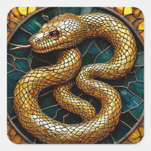 Sticker Carré Vitrail serpent doré