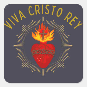 Sticker Carré Viva Cristo Rey Catholique Cristeros Sacré Coeur