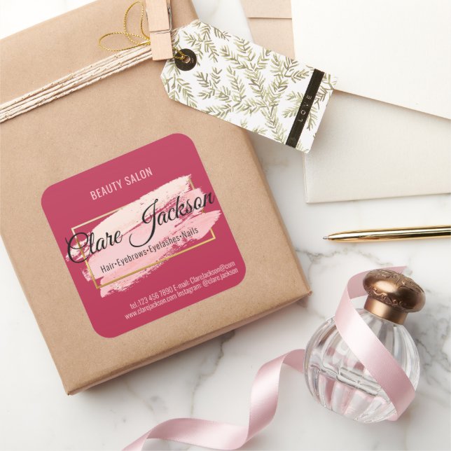 Sticker Carré Viva magenta rose or (Cadeaux)