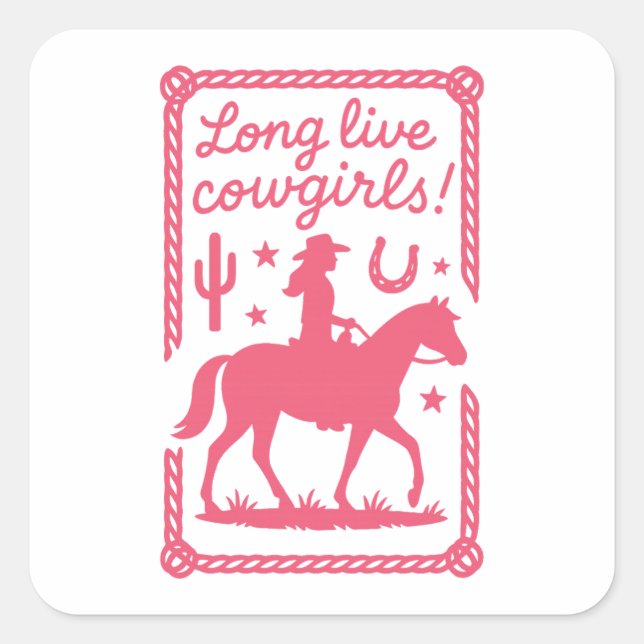 Sticker Carré Vivent les Cowgirls Rose Occidental Enterrement de (Devant)