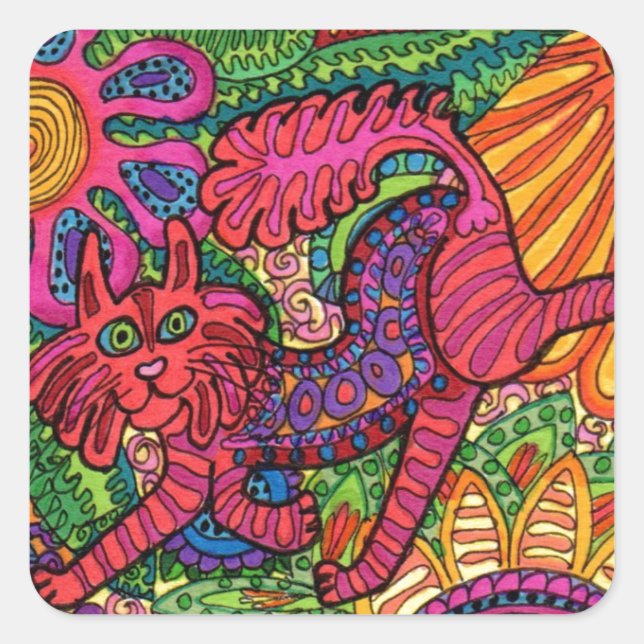 Sticker Carré Vivid Garden Cat (Devant)
