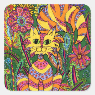 Sticker Carré Vivid Garden Cat 2