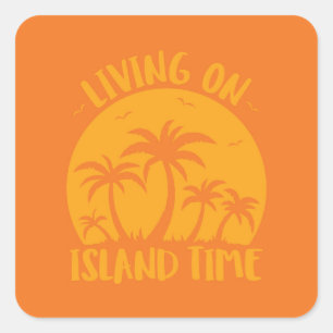 Sticker Carré Vivre Sur L'Île Palmiers Et Coucher De Soleil