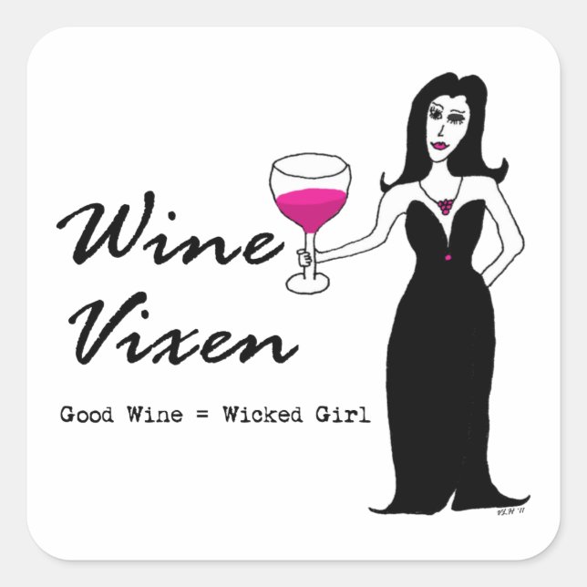 Sticker Carré Vixen à vin "Fille méchante" (Devant)