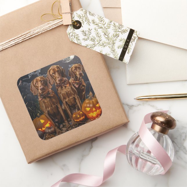 Sticker Carré Vizsla Halloween Éffrayant (Cadeaux)