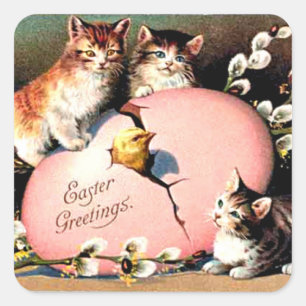 Sticker Carré Vœux de Pâques vintage