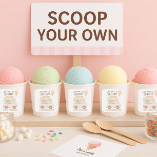 Sticker Carré Voici la Scoop! Camion de Glace Rose