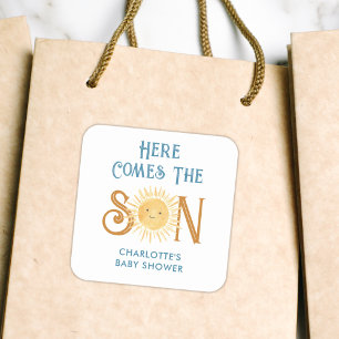 Sticker Carré Voici Le Baby shower Fils