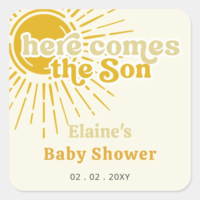 Sticker Carré Voici le baby shower retro de son boho (Devant)
