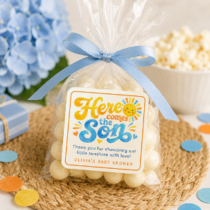 Sticker Carré Voici le Favori de Cadeau de Baby Shower Fille ou 