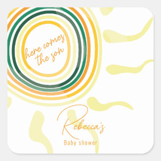 Sticker Carré Voici le fils Baby Shower Invitation