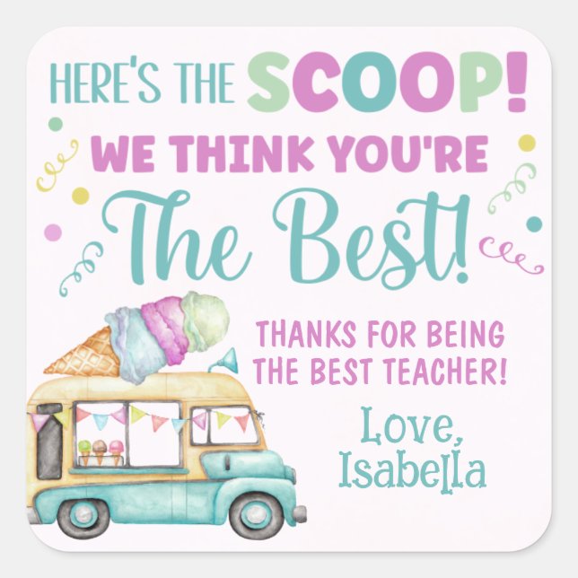 Sticker Carré Voici le Merci de crème glacée Scoop (Devant)