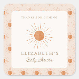 Sticker Carré Voici le soleil Brûlé Orange Baby shower Soleil