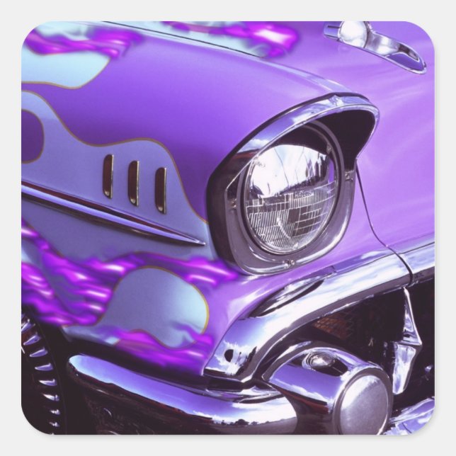 Sticker Carré Voiture classique : Chevrolet avec hotte flamboyan (Devant)