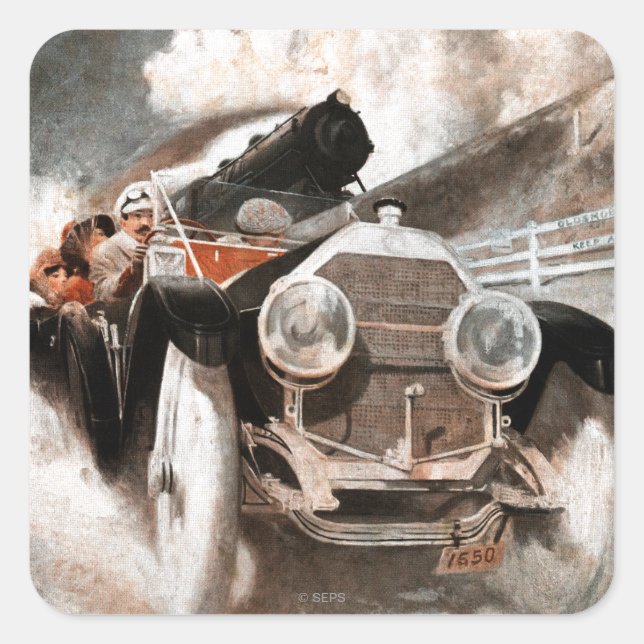 Sticker Carré Voiture contre train par William Harnden Foster (Devant)