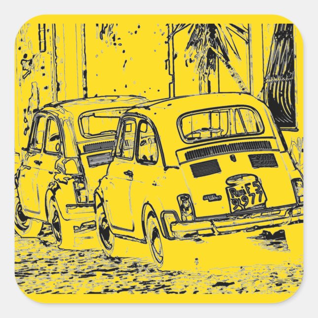 Sticker Carré voiture de bande dessinée urbaine jaune banane bri (Devant)