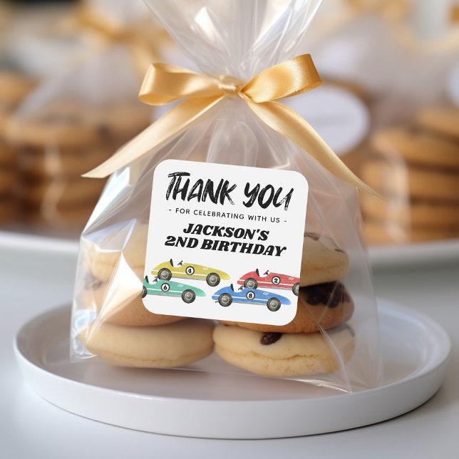 Sticker Carré Voiture de course Anniversaire Merci (Créateur téléchargé)