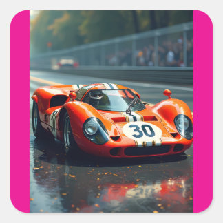 Sticker Carré Voiture de course numéro 69 en belles couleurs