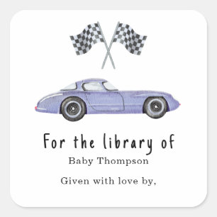 Sticker Carré Voiture de course - Plaque baby shower