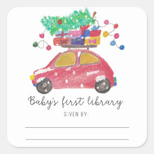 Sticker Carré Voiture de Noël - première bibliothèque de bébé
